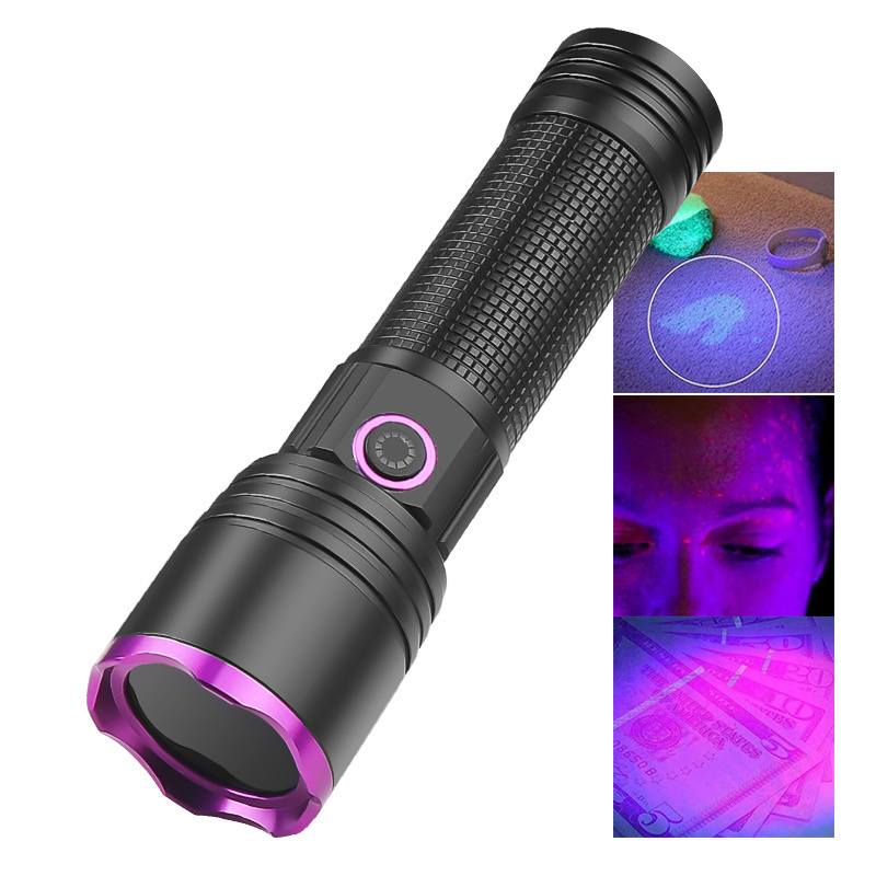 Aluminium USB-C Rechargeable 18650 26650 AAA Battery Powered Black Light UV Filter Flashlight 365nm Ultraviolet Flashlight