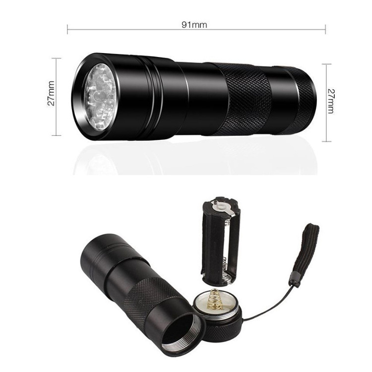 Portable 12 LED Black Light UV Flashlight AAA Battery Powered Ultraviolet 395nm Mini Light Torch Detector Flashlight