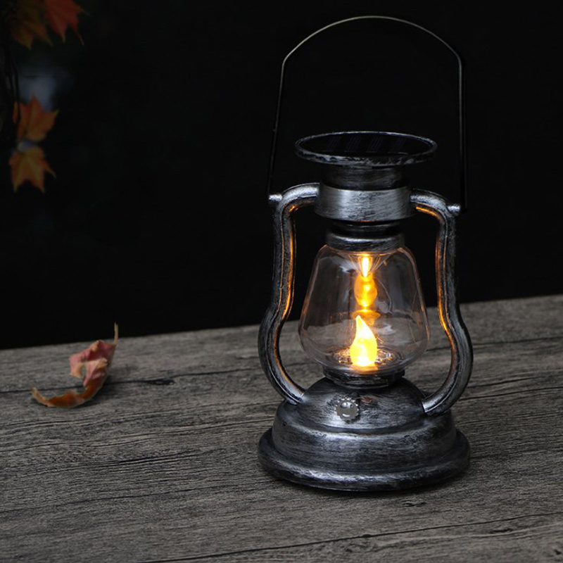 Waterproof Dancing Flame Bronze Silver Retro Solar Powered Decorative Camping Lantern Outdoor