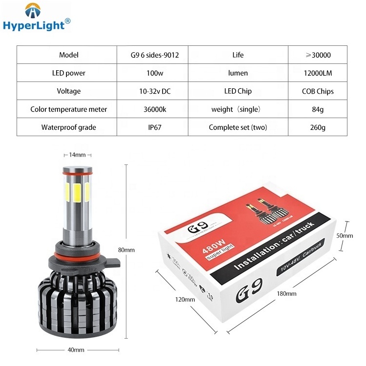 HyperLight LED Lamp H7 H11 H8 HB4 9005 HB3 Auto G9 6 sided H9 Canbus Car Headlight Bulbs 360 Degree 480W Car Accessories 6500K