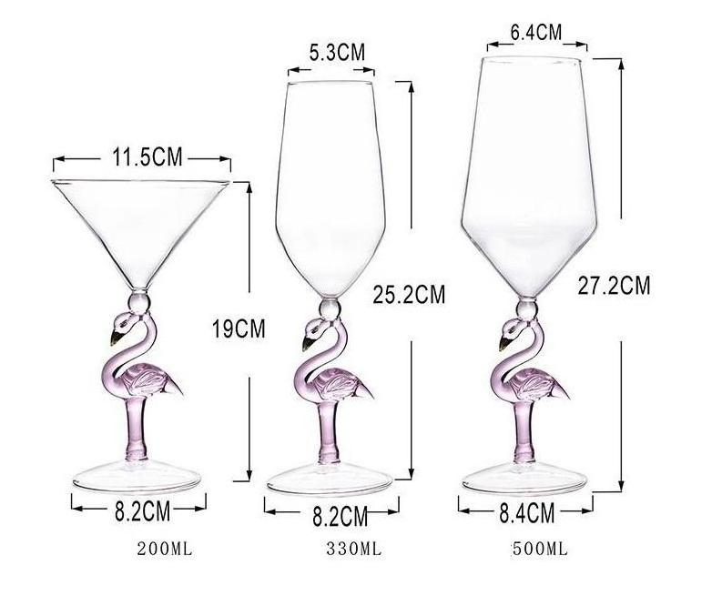 Wholesale Hot Handcrafted Borosilicate Cup 3d Pink Flamingo Goblet Bird Stem Martini Cocktail Glass