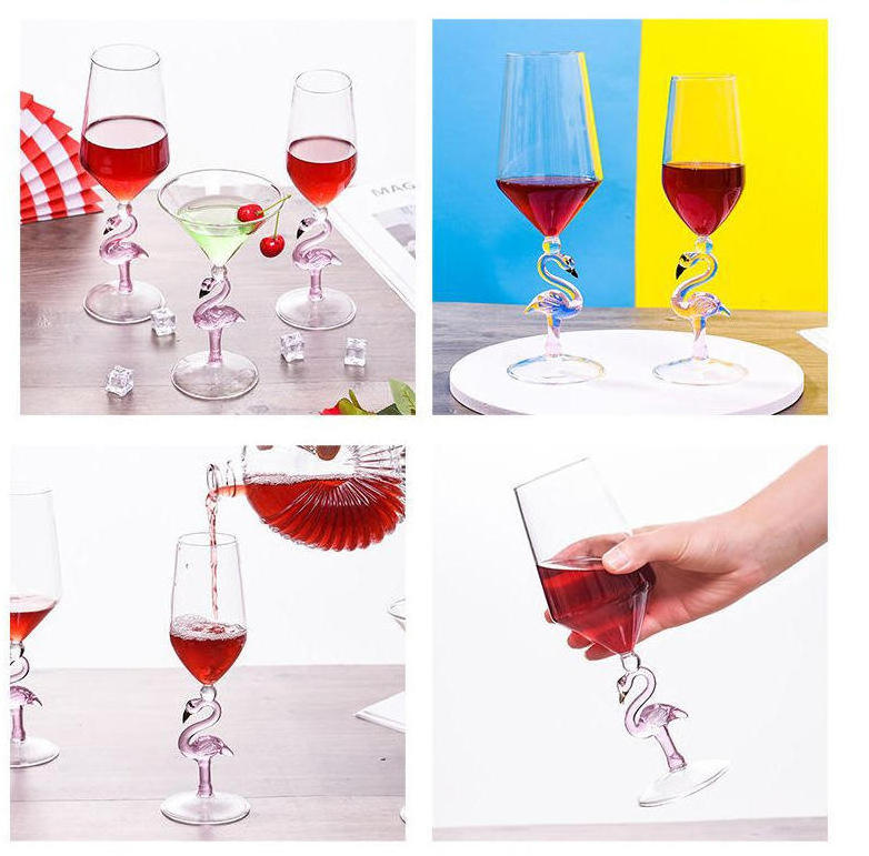 Wholesale Hot Handcrafted Borosilicate Cup 3d Pink Flamingo Goblet Bird Stem Martini Cocktail Glass