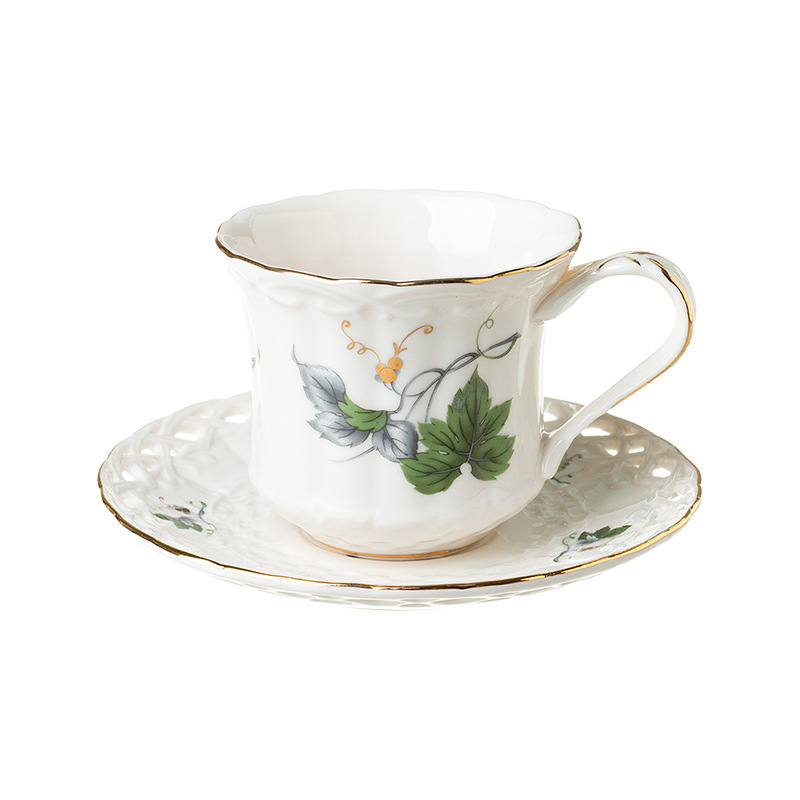 French Creative British Simple Kettle Hollow Cup And Saucer Set Afternoon Tea Milk Tea Cup Saucer Flower Teacup