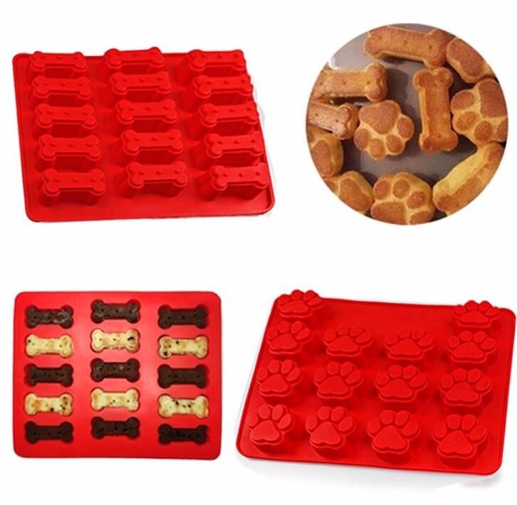 Paw and Bone Shaped Silicone Dog Treats Baking Molds for Kids, Pets, Dog-lovers Cookie Cutter