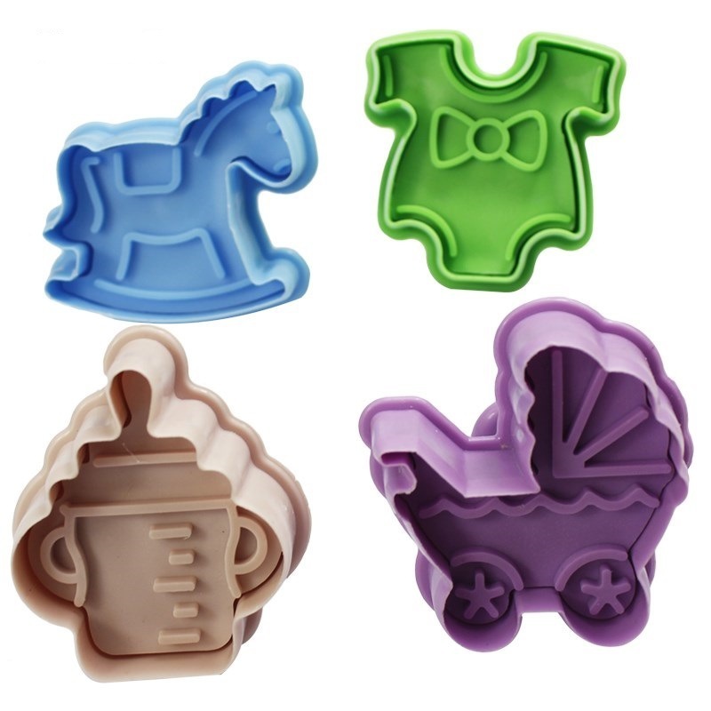 Plastic 4pcs Cookie Plunger Cutter Set Biscuit Fondant Embossing Molds Baking Pie Crust Cutters