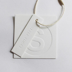 Luxury Custom Logo Embossed Clothing Hangtag Wholesale High End Thick Paper Garment Hang Tag White Square Swing Tags