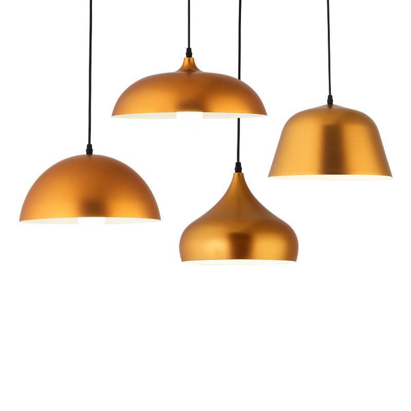 Nordic Restaurant Golden Chandelier Simple Restaurant Modern Ceiling Frame Metal Pendant Lamp Shade