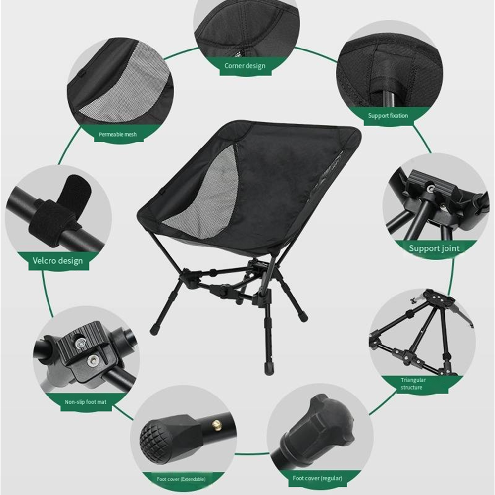 Oem Outdoor Aluminum Alloy Bracket Oxford Cloth Adjustable Height Foldable Beach Moon Folding Ultralight Camping Chair