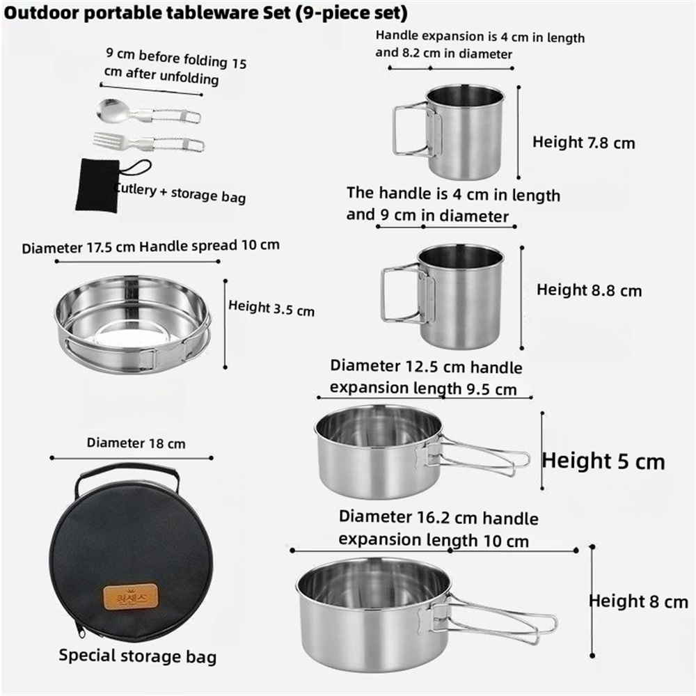 High Quality Picnic Tableware Kitchen Supplies 304 Stainless Steel Camping Pot Set