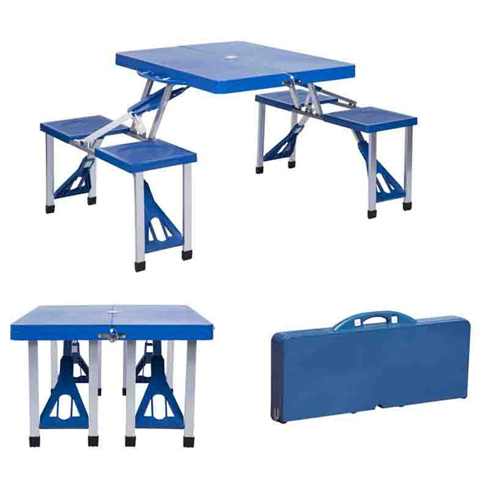 Oem Customized Outdoor Portable Light Wight Foldable Plastic Aluminum Picnic Camping Suitcase Folding Table With Chair Set