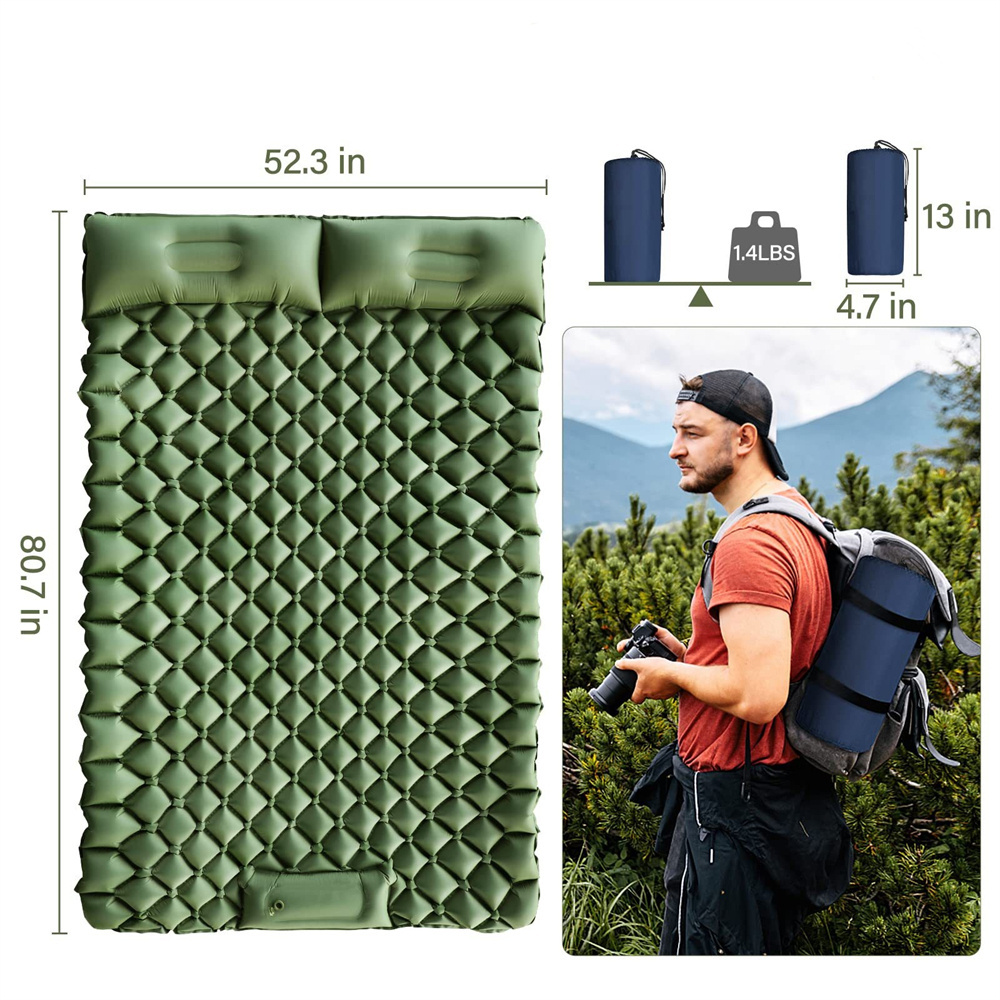 Outdoor Portable Lightweight Folding Inflatable Air Mattress, Double Camping Sleeping Pad Mat With Pillow