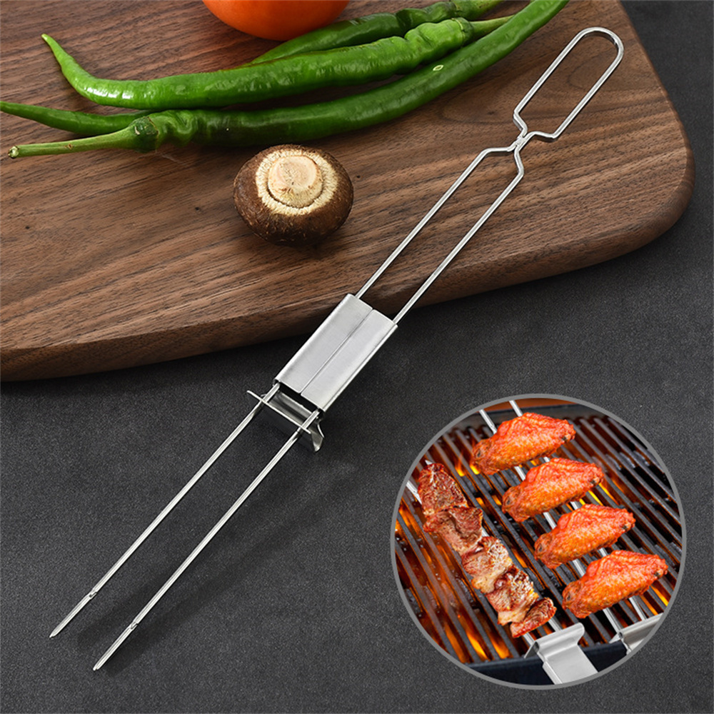 Wholesale Direct Sales Stainless Steel Outdoor Campfire  Camping Cooking Kebab Roasting Skewer Bbq Tools Sticks Barbecue Fork