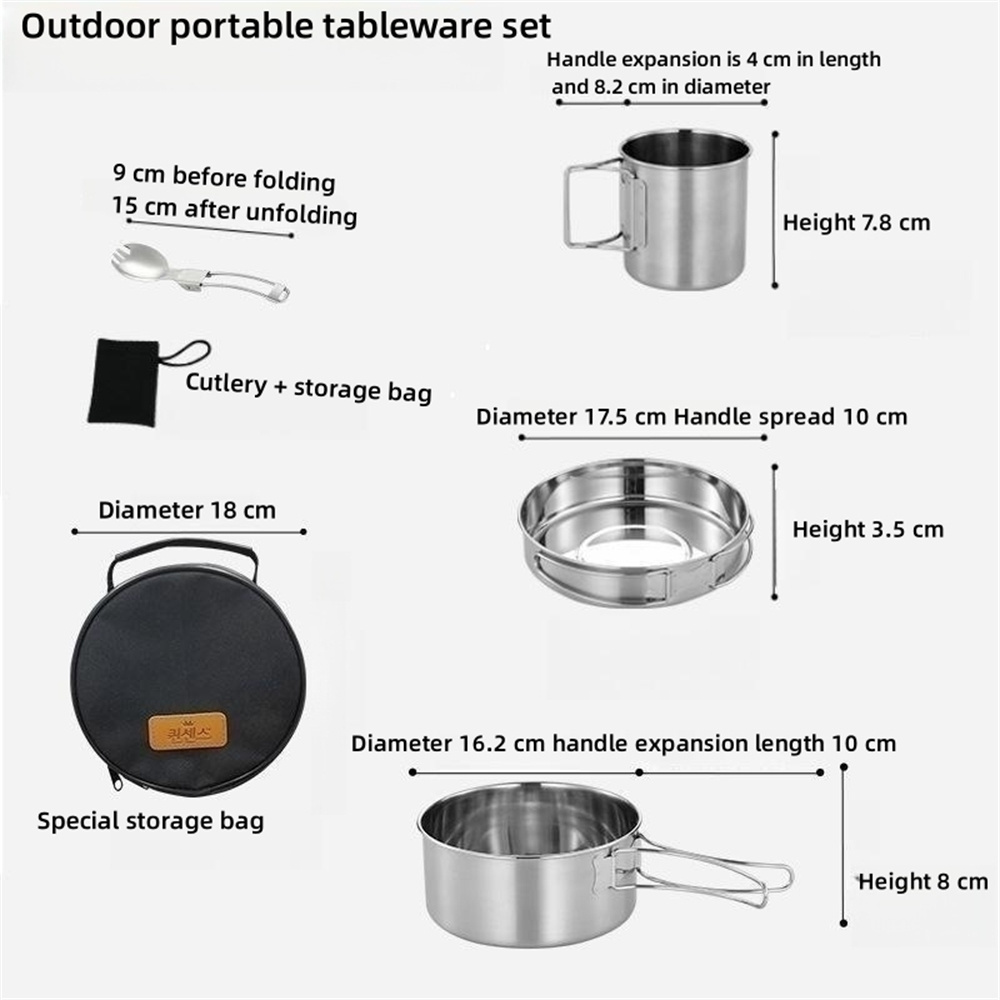 High Quality Picnic Tableware Kitchen Supplies 304 Stainless Steel Camping Pot Set