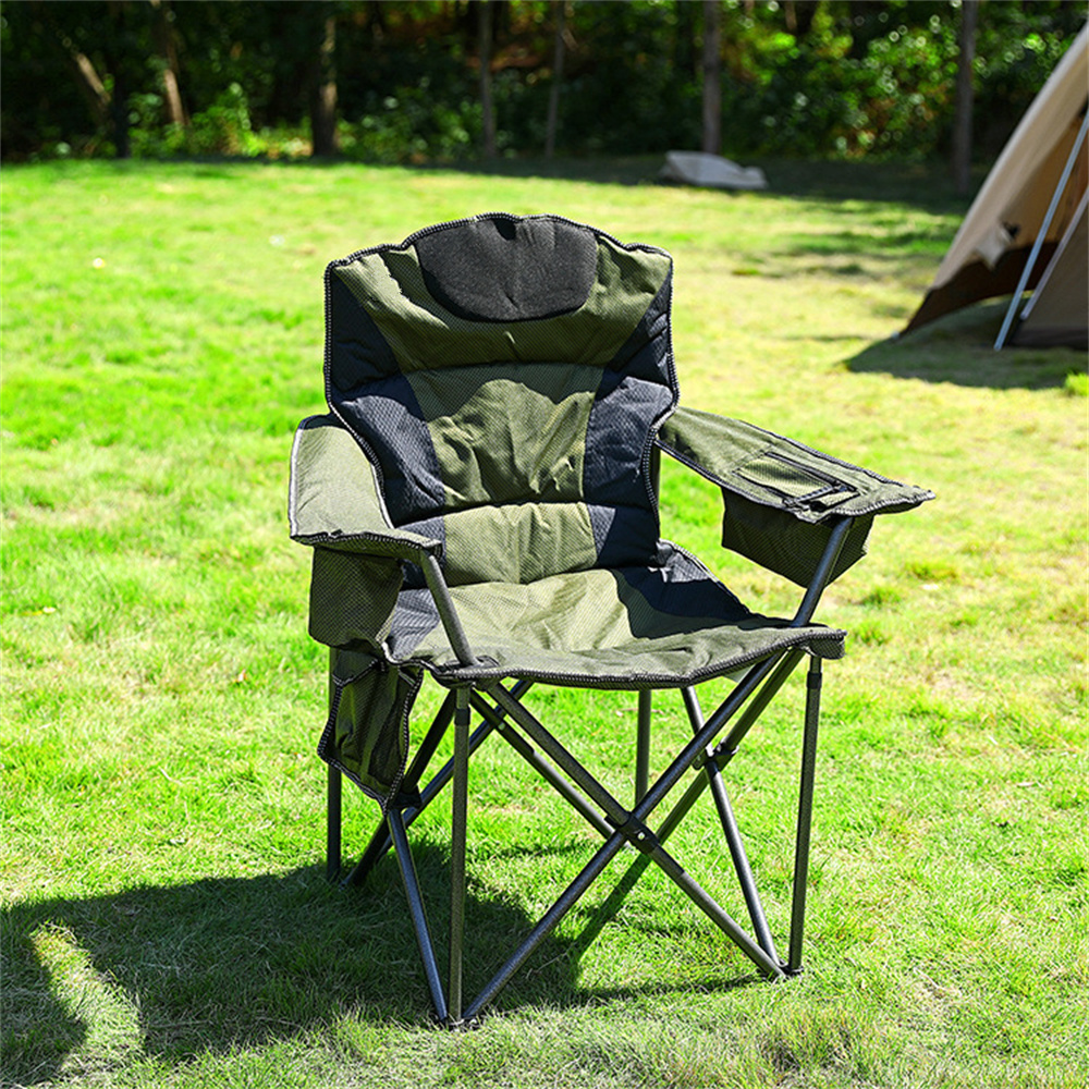 Custom Deluxe Padded Cotton Portable Metal Arm Foldable Outdoor Fishing Folding Camping Beach Chairs