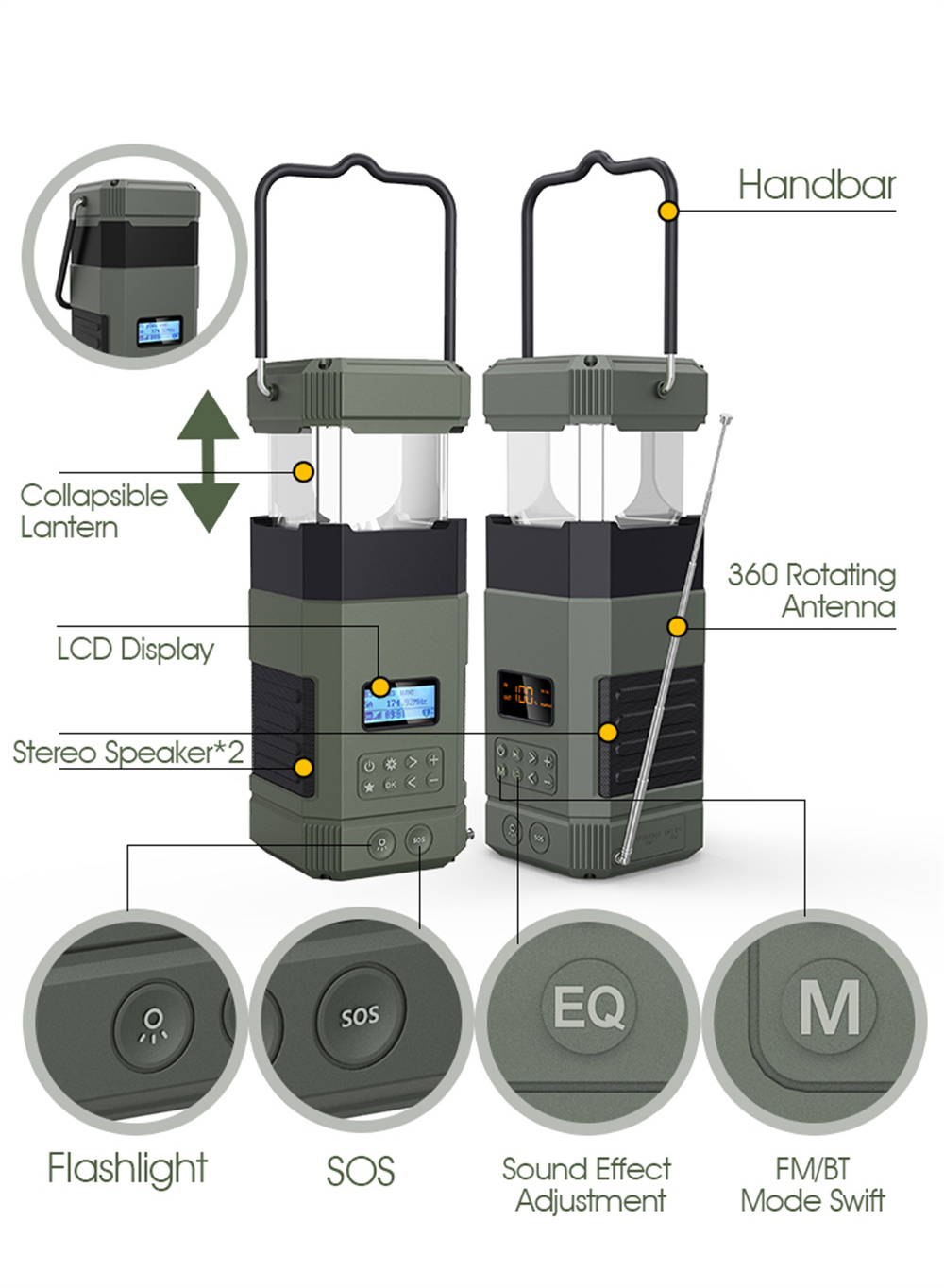 Oem Outdoor Waterproof Hand Crank Sos Dynamo Radio Solar Lamp Rechargeable Led Outdoor Multifunction Camping Lantern Solar