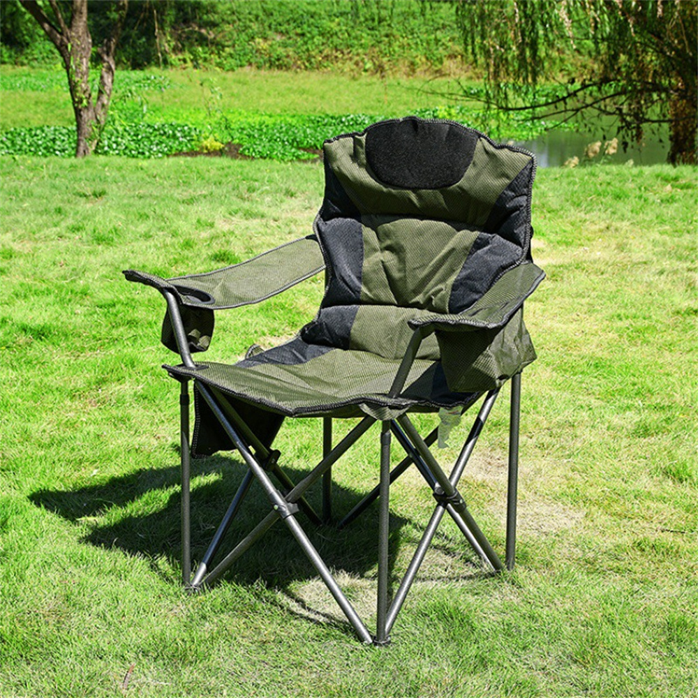 Custom Deluxe Padded Cotton Portable Metal Arm Foldable Outdoor Fishing Folding Camping Beach Chairs