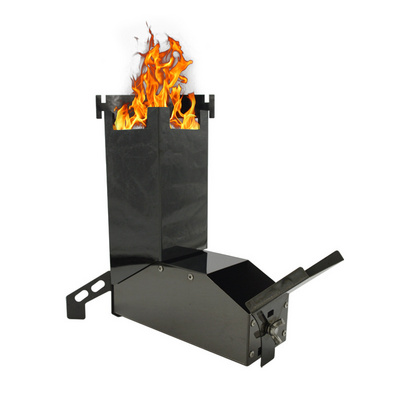 Custom Design Outdoor Picnic Barbecue Folding Black Stainless Steel Portable Wood Burning Camping Rocket Stove