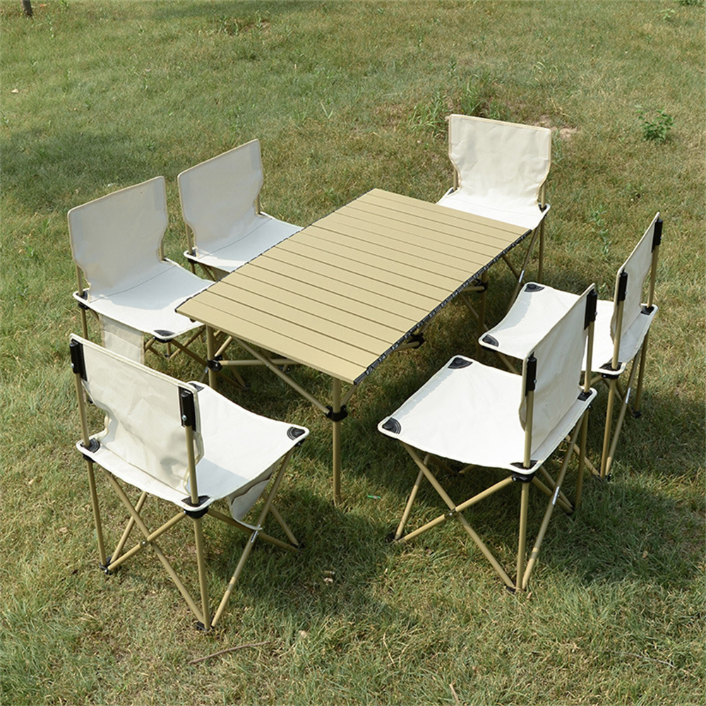 OEM Ultralight Portable Outdoor Metal Foldable Beach Picnic Folding Egg Roll Camping Table And Chairs Set