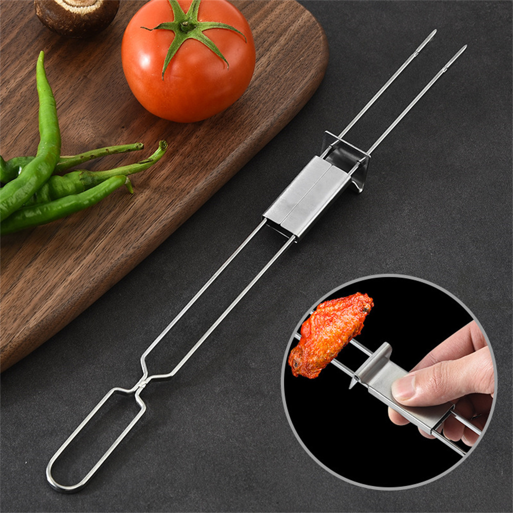 Wholesale Direct Sales Stainless Steel Outdoor Campfire  Camping Cooking Kebab Roasting Skewer Bbq Tools Sticks Barbecue Fork