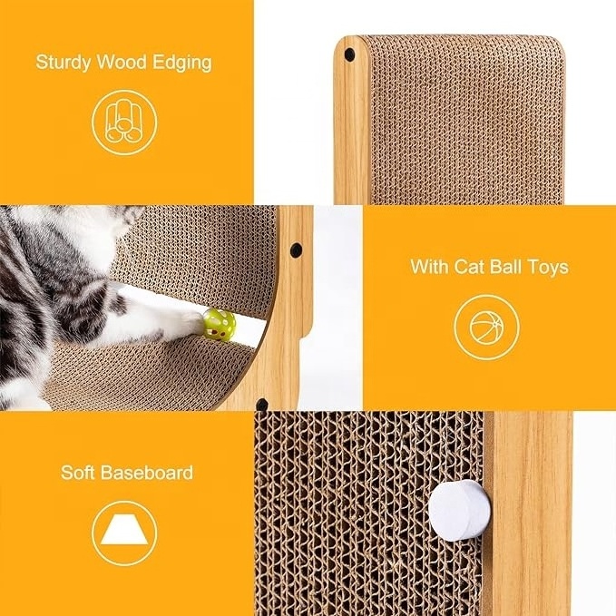 Hyra L Shape Cat Scratcher Protecting Furniture Cat Scratch Pad Cardboard Cat Scratching with Ball Toy