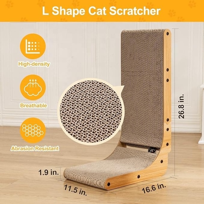 Hyra L Shape Cat Scratcher Protecting Furniture Cat Scratch Pad Cardboard Cat Scratching with Ball Toy