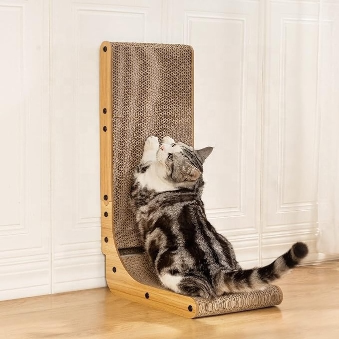 Hyra L Shape Cat Scratcher Protecting Furniture Cat Scratch Pad Cardboard Cat Scratching with Ball Toy