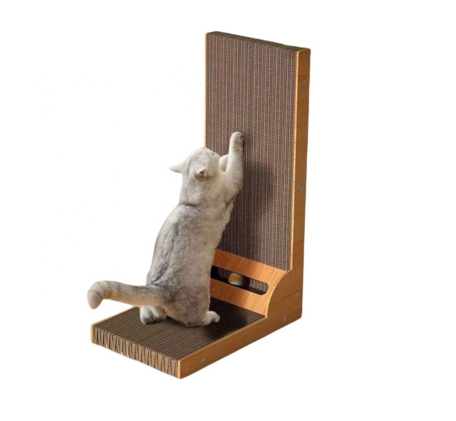 Hyra L Shape Cat Scratcher Protecting Furniture Cat Scratch Pad Cardboard Cat Scratching with Ball Toy