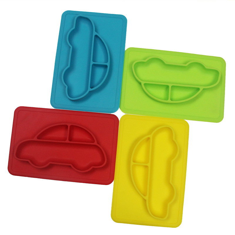 Rainbow Car-Shaped Silicone Tray Push Pop Bubble Divided Plate Kids Dinner Dish for Baby Dishes & Utensils