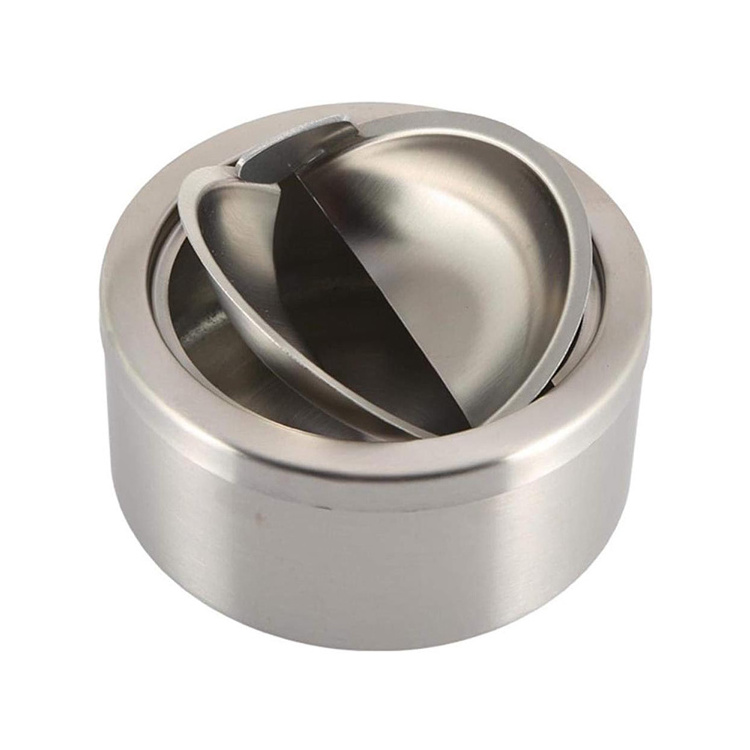 Hyri Windproof Round Push Down Ashtray with Lid Light Weight Hinged for Smokers Home Bar Silver Stainless Steel Ashtray