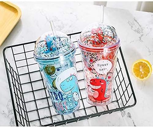 Drink Cup Cute  Summer Ice Cooling Dinosaur Tumblers Dome Lids Glitter 500ML Plastic Water Cups With Lids And Straws