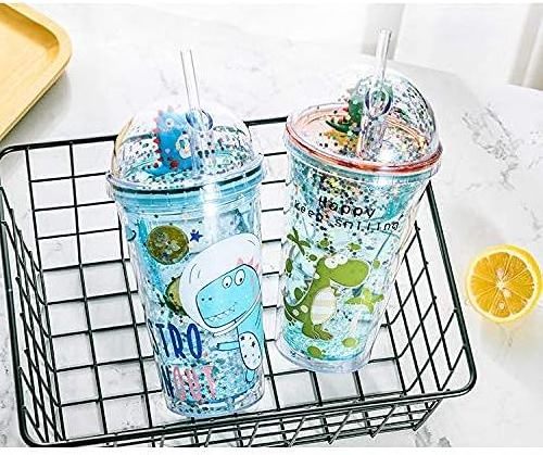 Drink Cup Cute  Summer Ice Cooling Dinosaur Tumblers Dome Lids Glitter 500ML Plastic Water Cups With Lids And Straws