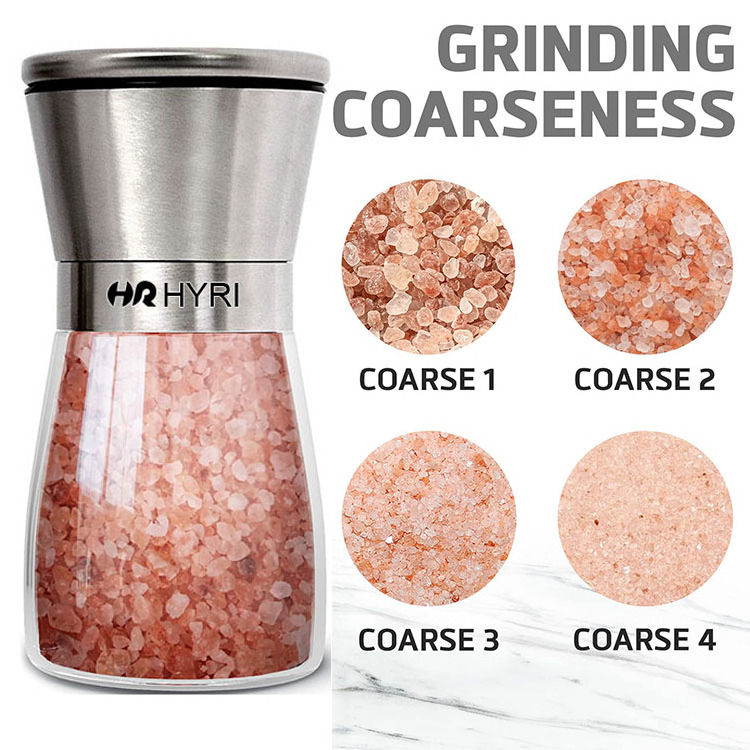 Hyri Refillable Stainless Steel Glass Salt Spice Shakers Ceramic Ajustable Coarse Mills Salt And Pepper Grinder