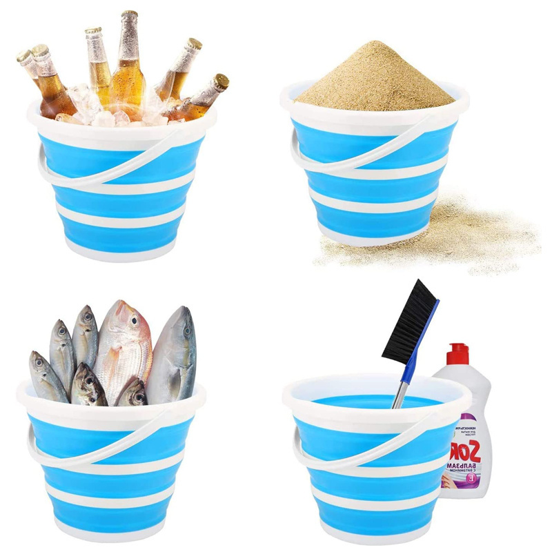 Beach Bucket 13 Inch Cleaning Fishing Camping Beach Car Washing Outdoor Simple Carry Plastic Collapsible Ice Bucket