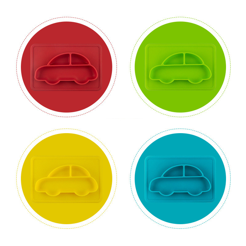 Rainbow Car-Shaped Silicone Tray Push Pop Bubble Divided Plate Kids Dinner Dish for Baby Dishes & Utensils