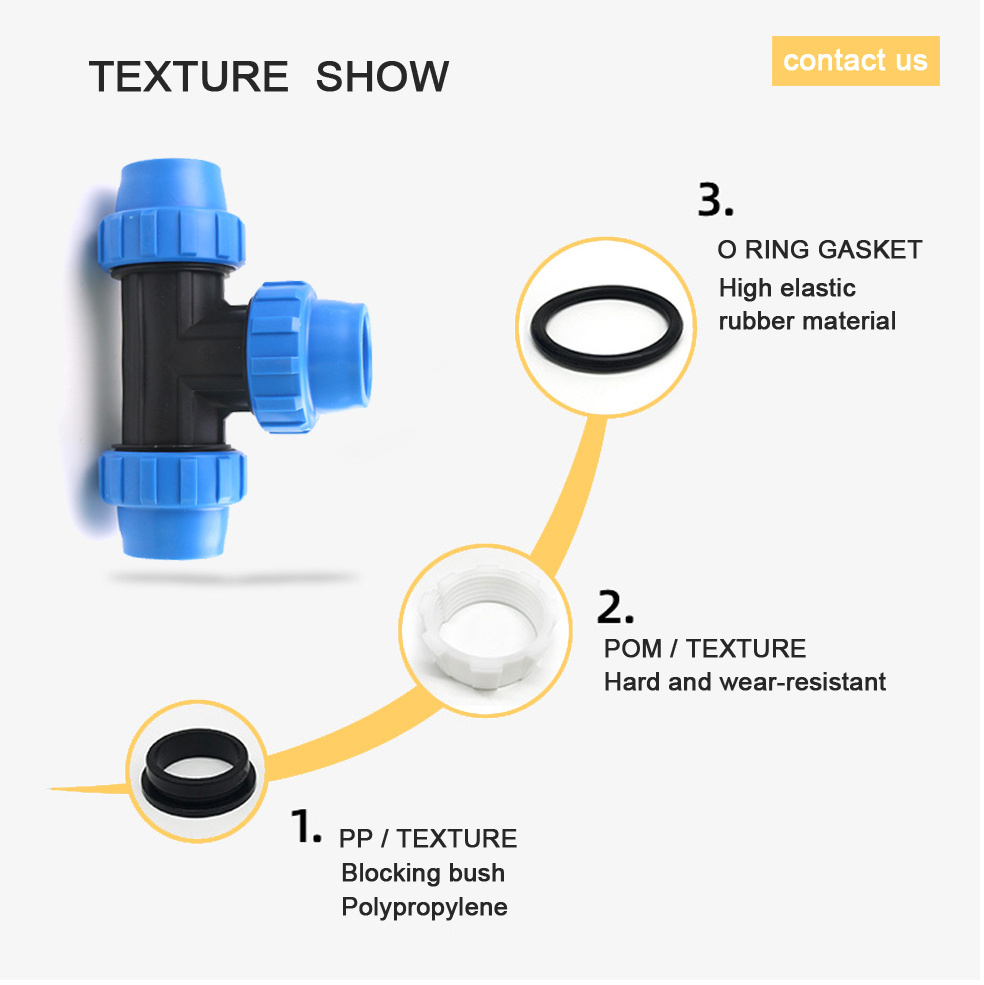 PP Compression Fitting Tee for Drip Irrigation System