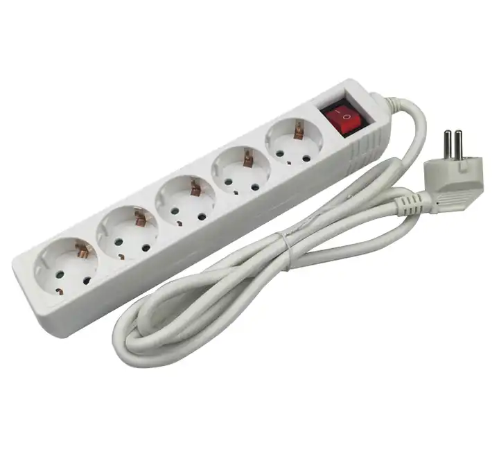 EU universal 6-outlet surge protector power strip VDE approval 3 core 1mm sq 6 sockets and 1 switches electrical extension board