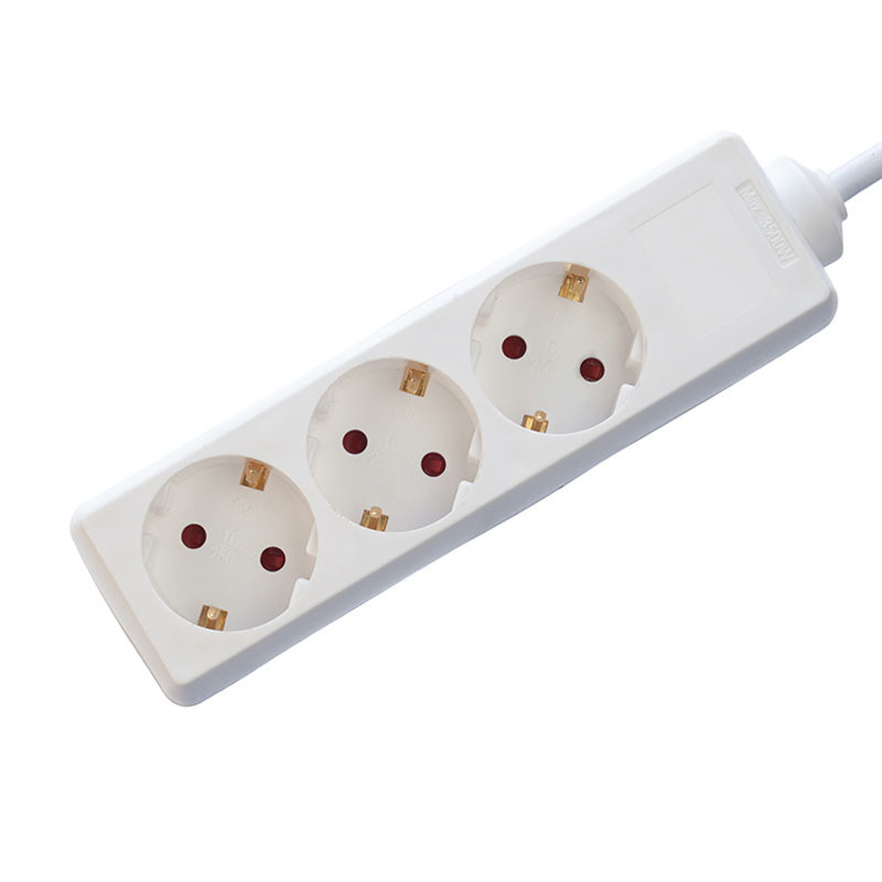 Euro Standard multi 3 way 3 hole plug power extension plastic socket parts power strip with 1.5M cable for extension socket