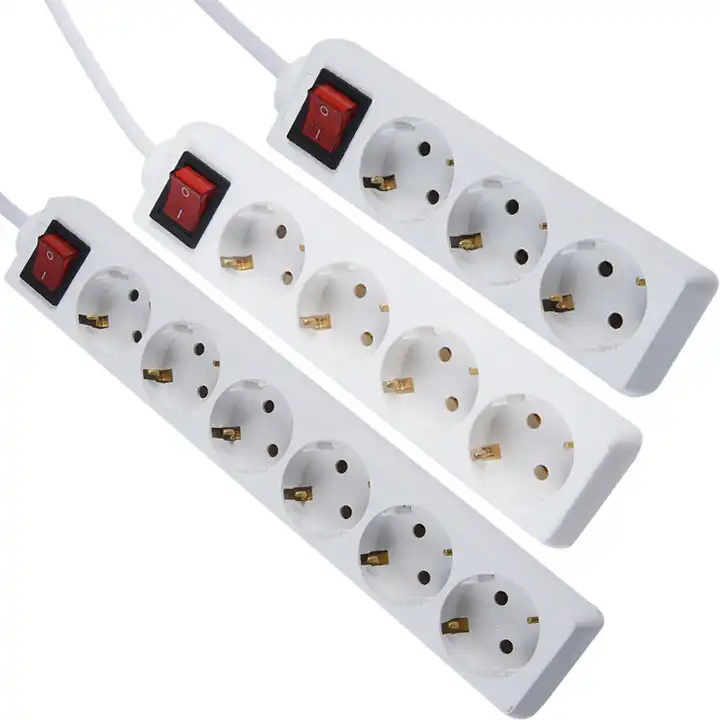 EU universal 6-outlet surge protector power strip VDE approval 3 core 1mm sq 6 sockets and 1 switches electrical extension board