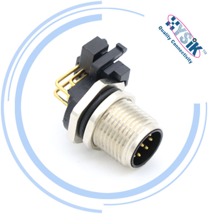 Factory Supply M12 connector 4pin 5pin 6pin right angle pcb panel mount circular socket connector