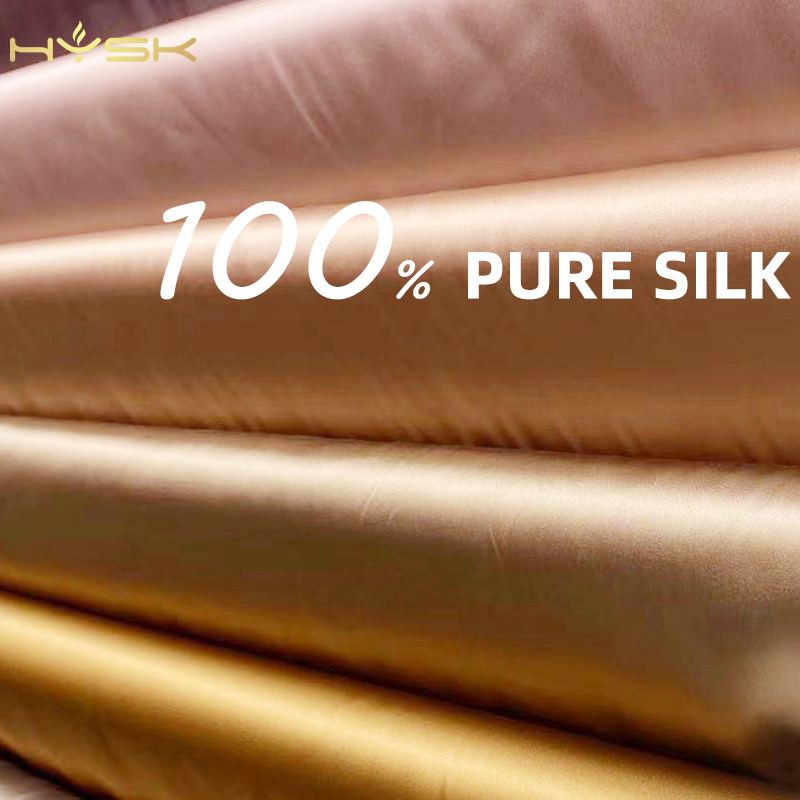 HYSK natural genuine pure 100% silk crepe satin fabric silk China duchess plain brown meter for dress bedding wedding