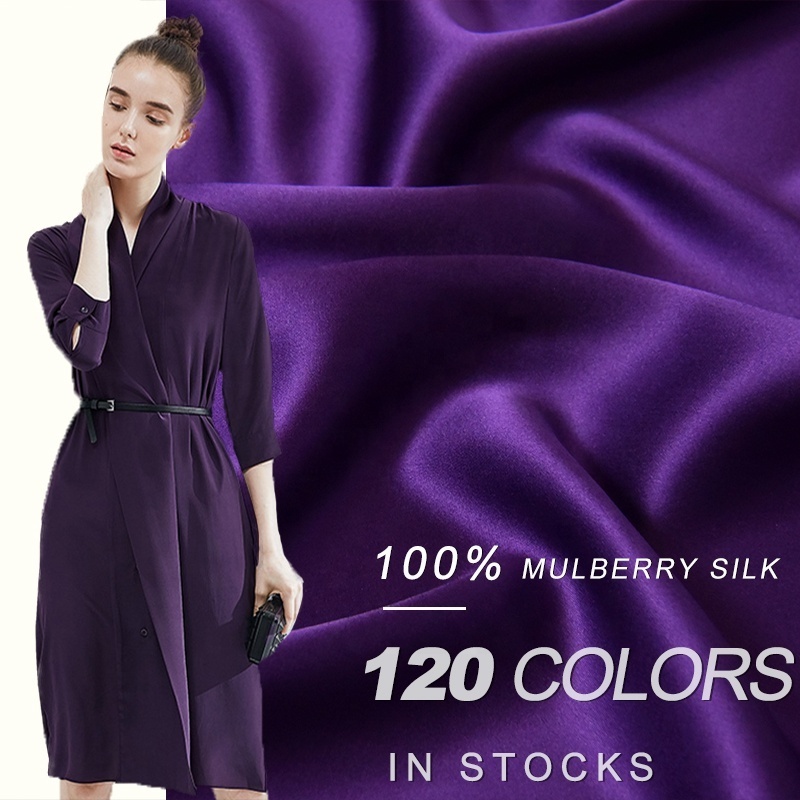 purple lavender mauve 100 pure silk charmeuse duchess premium top Grade raw silk tissue satin woven fabric textiles for women