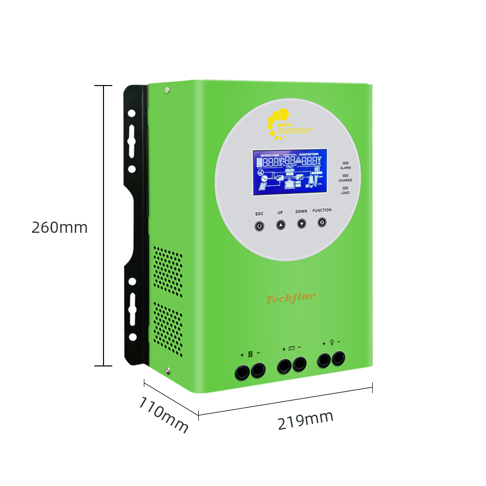 Techfine 60A Mppt Charge Controller Mppt Solar Charge Controller LCD Screen Protection Green 1 YEAR Intelligent Control 98% ML60