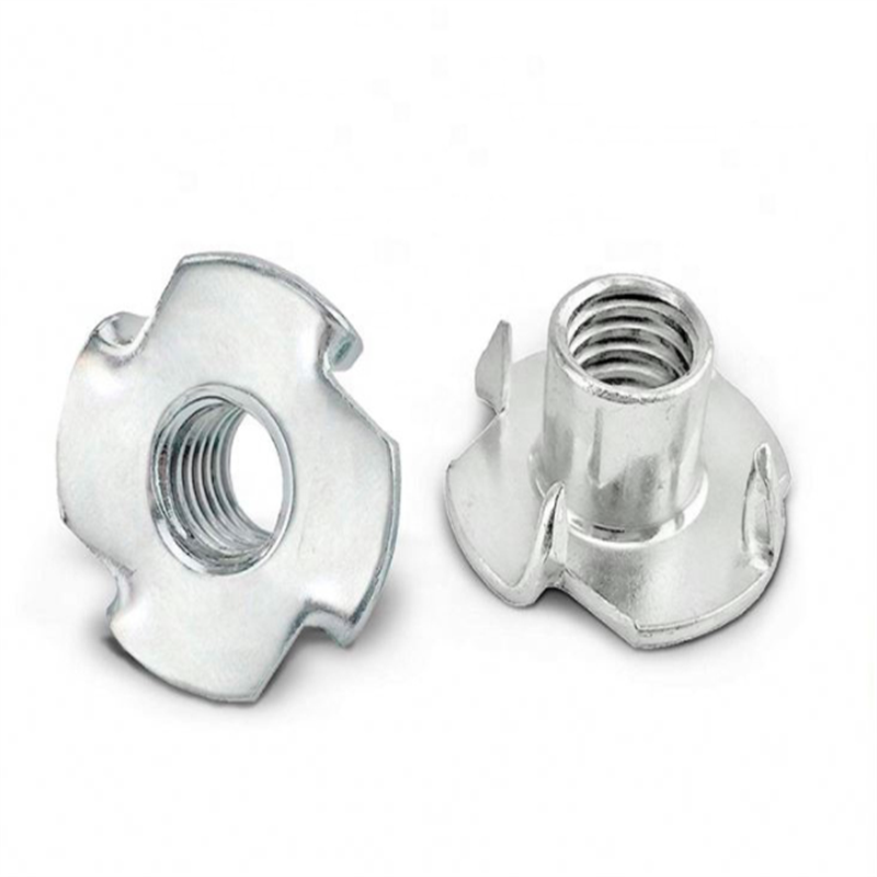 T-Nuts M8 4 Prong Threaded Insert Carbon Steel Zinc Plated for Wood Rock Climbing Wall Holds Plywood Furniture Particle Board