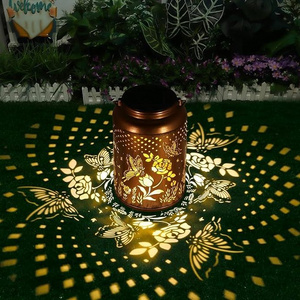 Solar Lanterns Outdoor Hanging Butterfly Decor Lantern waterproof hollow out retro metal decorative garden light for yard