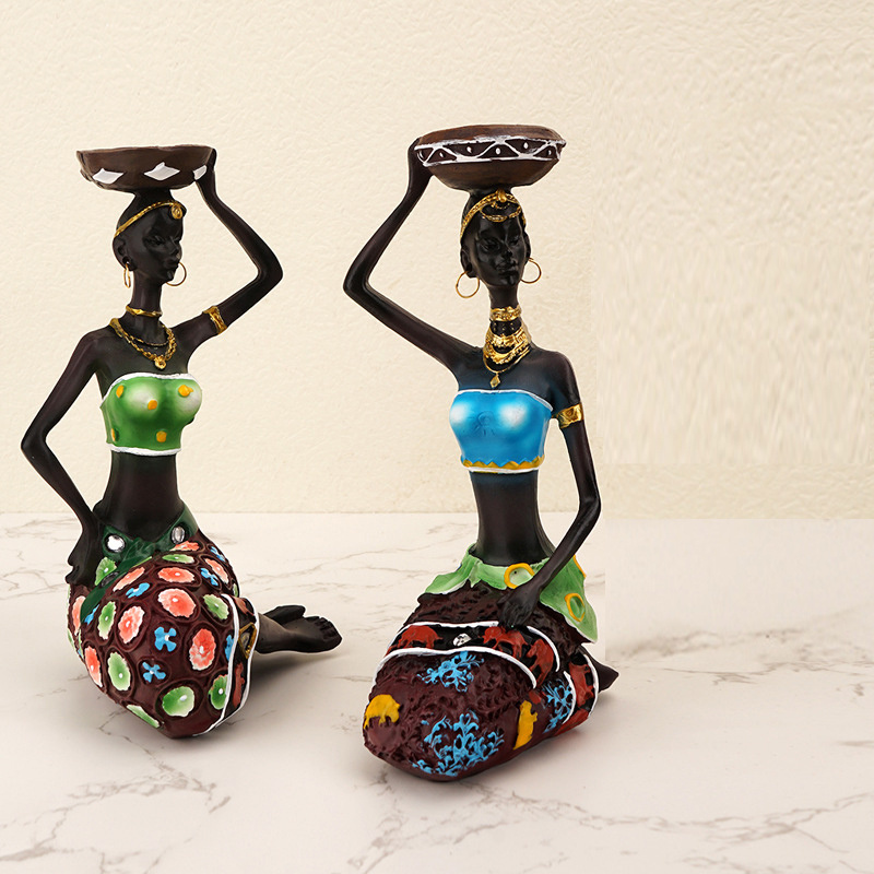 Resin figurine sculpture home decoration living room decoration Candlestick mold table black African candlestick