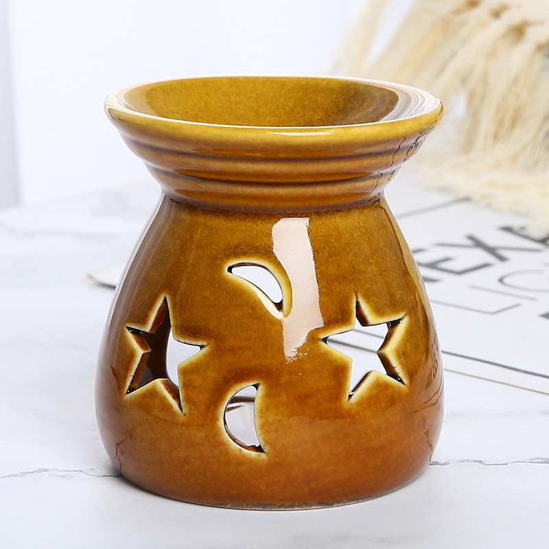 Creative Retro Crack Glaze Ceramic Essential Oil Lamps Aroma Burner for Home Decor Smell Removing Censer Star Candle Warmer Lamp