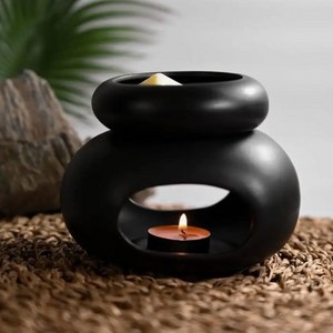 Modern Black Large round Wax Melt Burner Small Eid Gift Wax Melt Oil Burner Gift Set Black Circle Wax Melt Burner