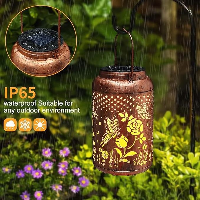 Solar Lanterns Outdoor Hanging Butterfly Decor Lantern waterproof hollow out retro metal decorative garden light for yard