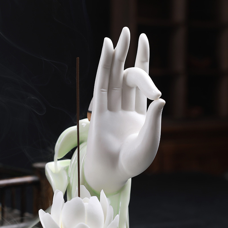 Backflow incense burner electric windproof waterfall holder white buddha hand lotus custom package incense & incense burners new