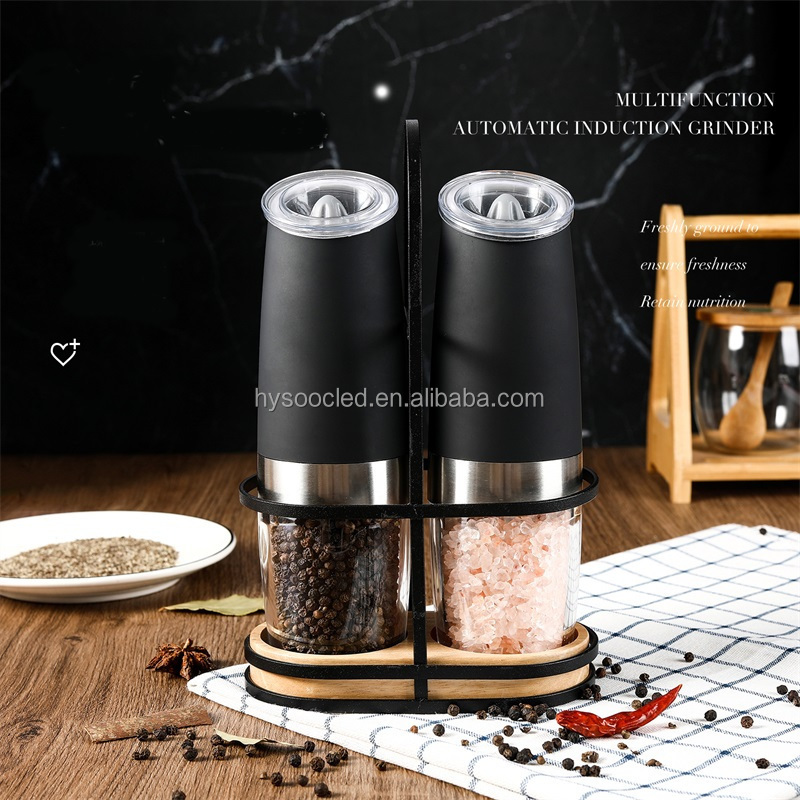 Stainless Steel Pepper Mill Electric Salt and Pepper Grinder with Bracket Gravity Kitchen Pepper Shaker Automatic Spice Mill